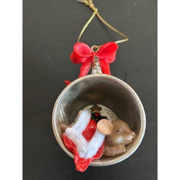 Sleeping Mice In First Christmas Ornament With Red Bow & Santa Hat - Picture 5 of 7